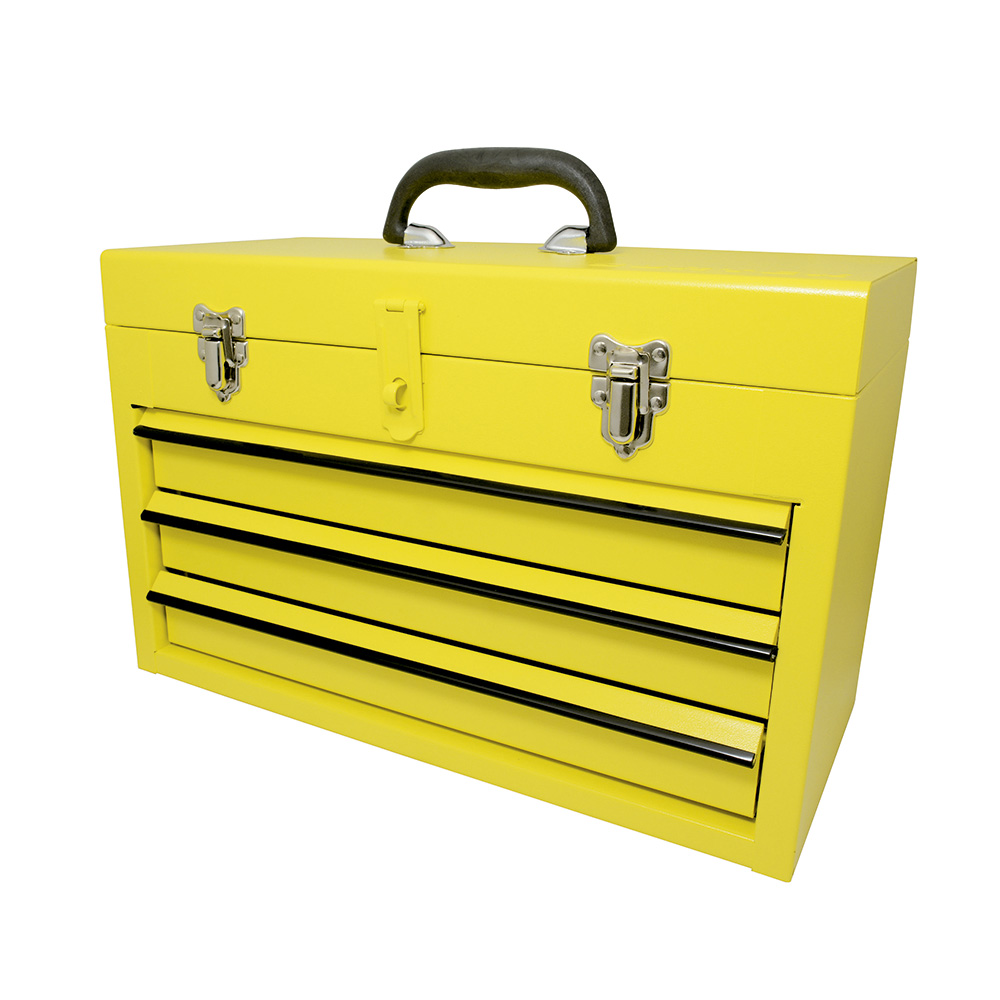 Caja portaherramientas metálica amarilla con 3 gavetas 11" x 18" x 9" Surtek