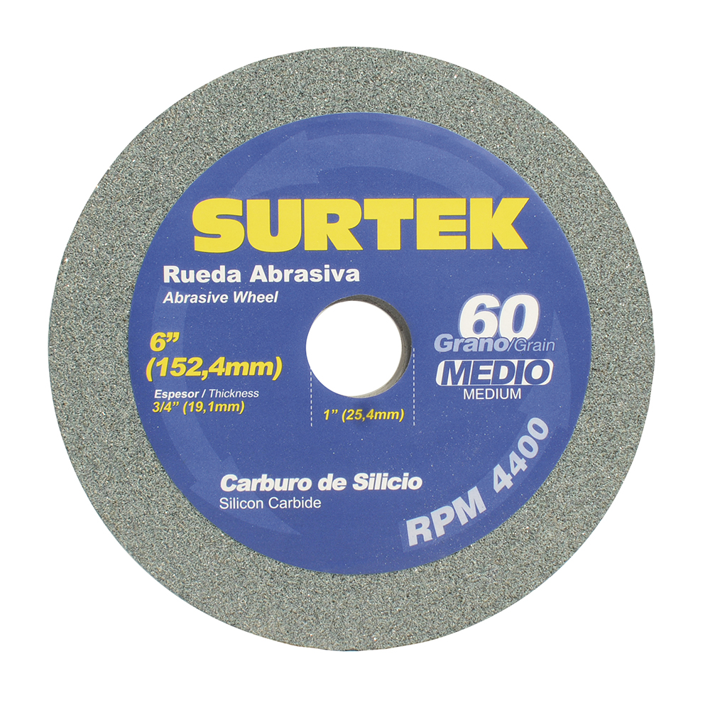 Rueda abrasiva de carburo de silicio grano 60, 6" x 3/4" Surtek
