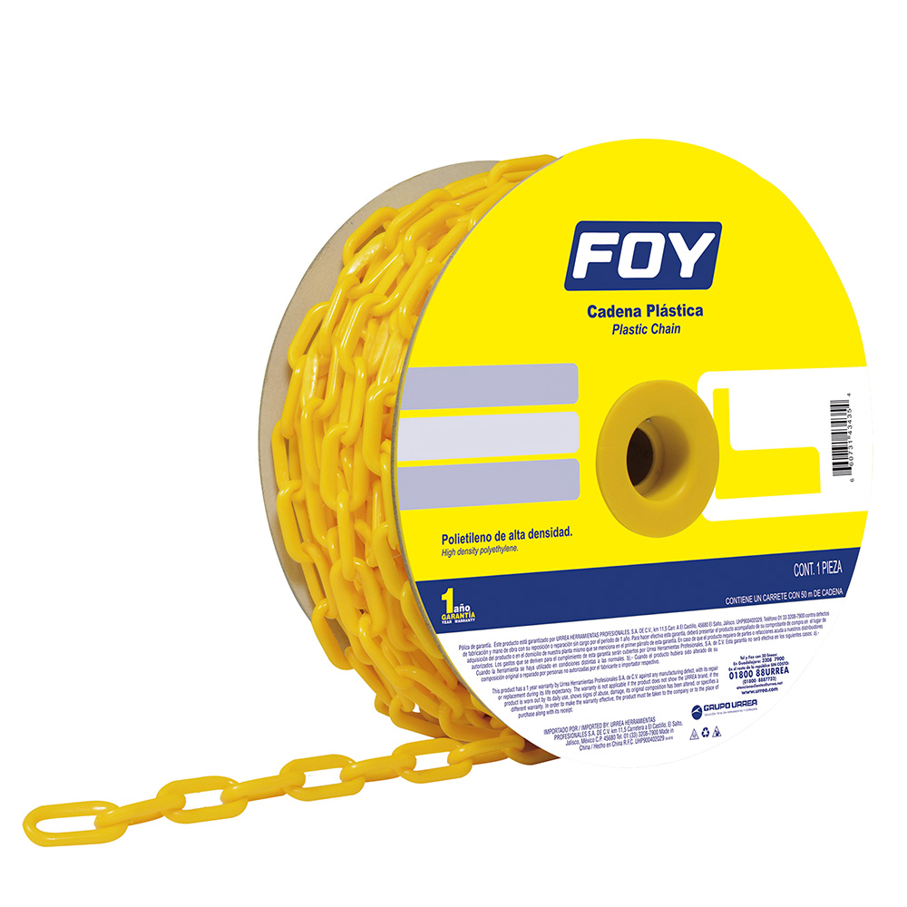 Cadena plástica calibre 8 mm de 25 m color amarillo Foy
