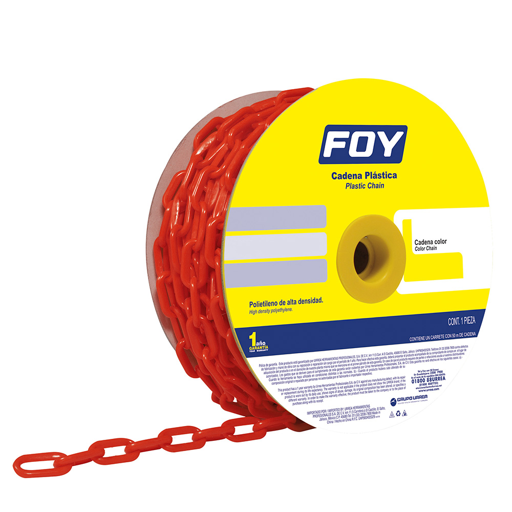 Cadena plástica calibre 8 mm de 25 m color rojo Foy
