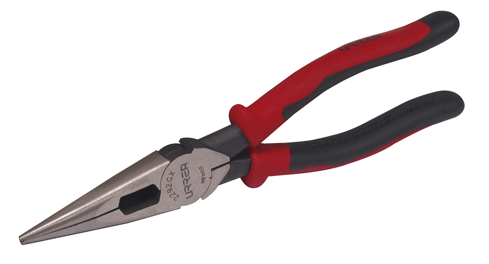 Pinza con mango bimaterial de 8-7/16" punta larga corte lateral sin resorte Urrea