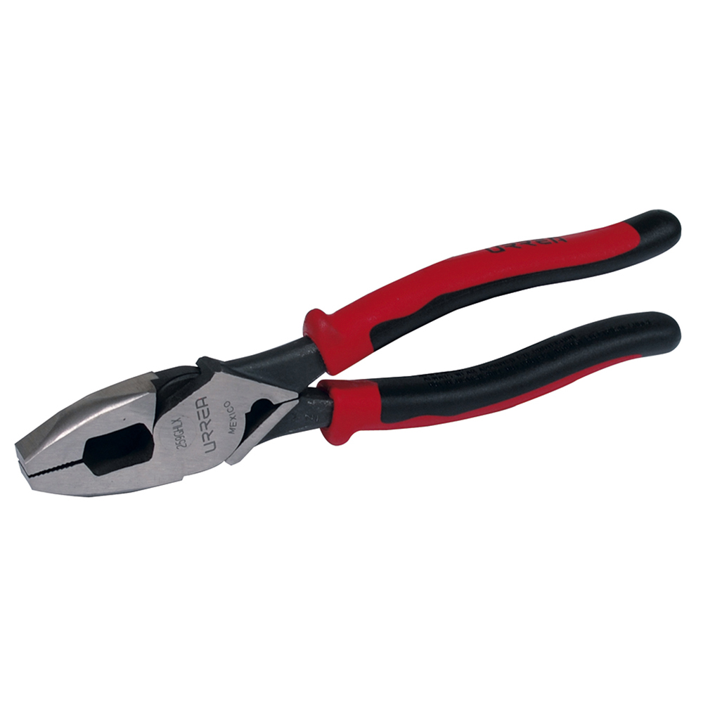 Pinza con mango bimaterial de 9-3/8" corte lateral con poncha cable alta palanca Urrea