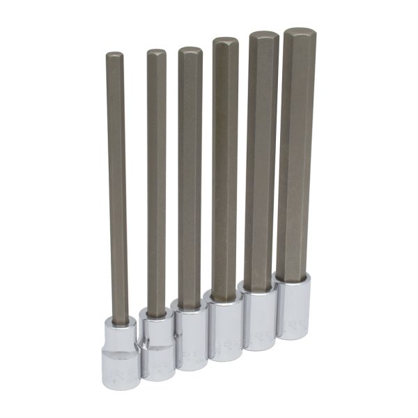 Juego de 6 dados con punta hexagonal extra larga en pulgadas cuadro de 1/2" Urrea