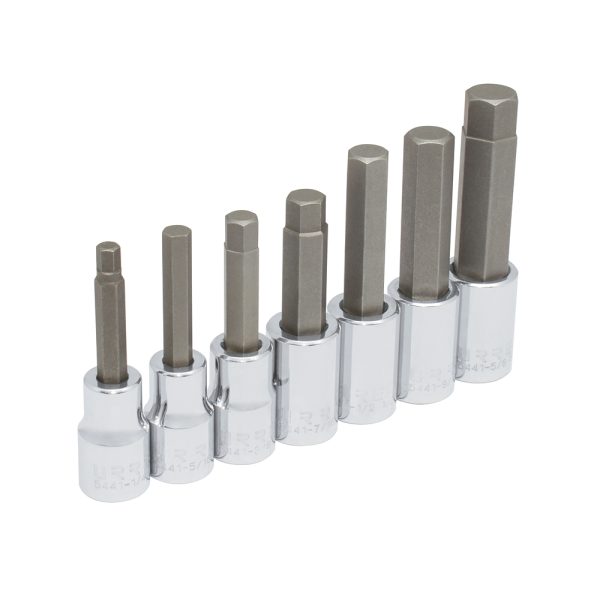 Juego de 7 dados con punta hexagonal en pulgadas cuadro de 1/2", 6 puntas, en riel Urrea