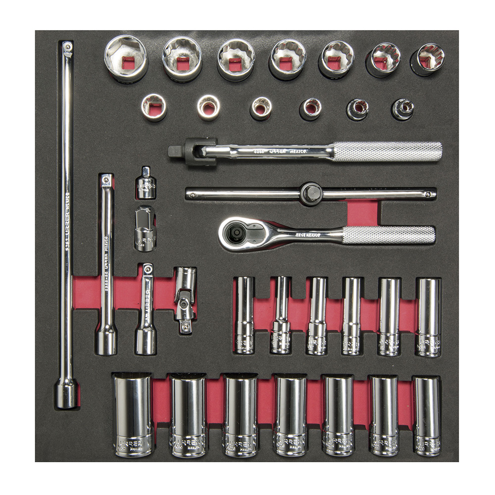 Juego de dados cortos y largos y accesorios cuadro de 3/8" en pulgadas, 35 piezas Urrea
