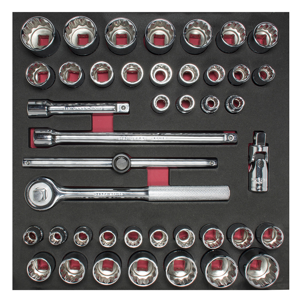 Juego de dados cortos y accesorios cuadro de 1/2" combinados, 42 piezas Urrea