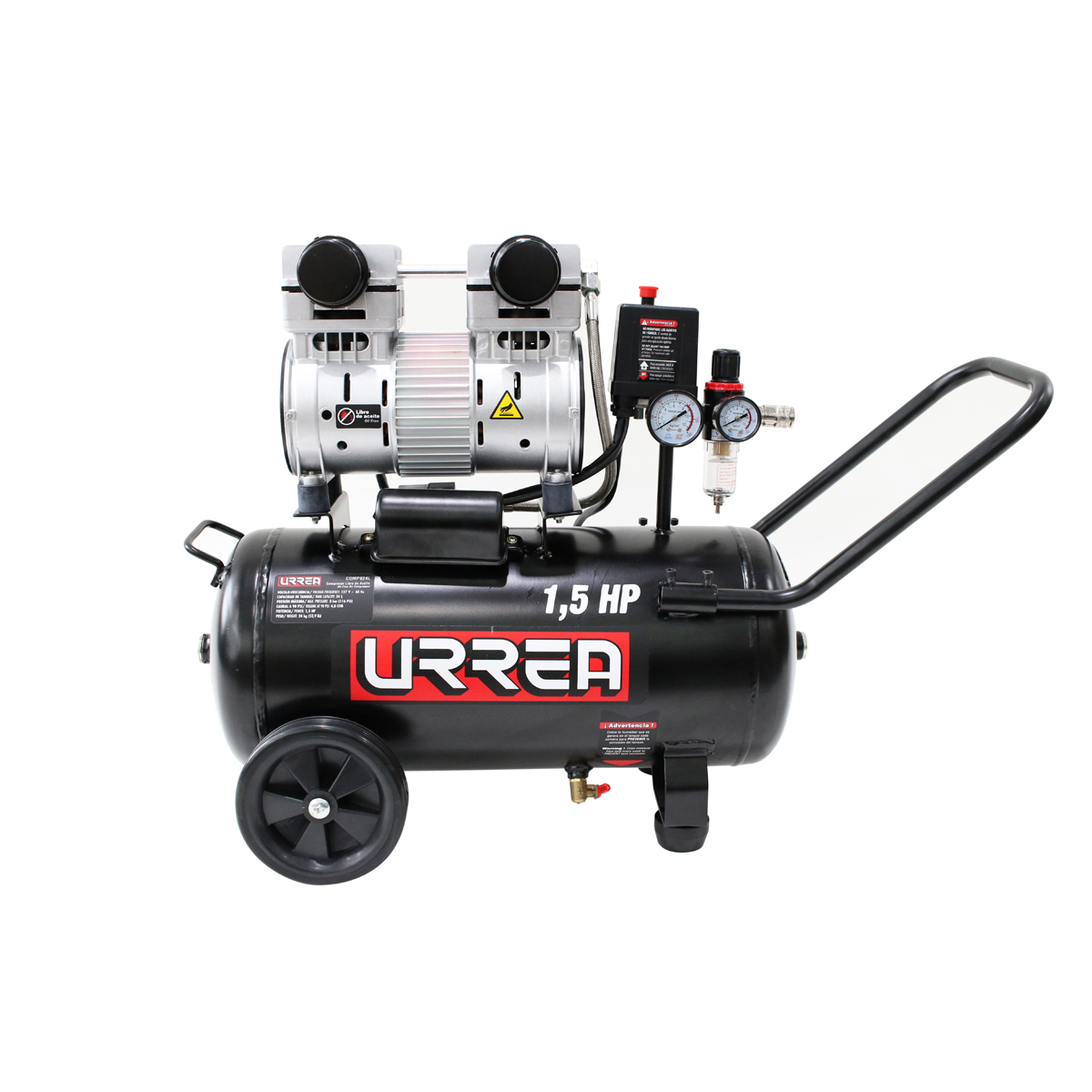 Compresor de aire eléctrico libre de aceite 24 Lt 1.5 HP 127 V Urrea