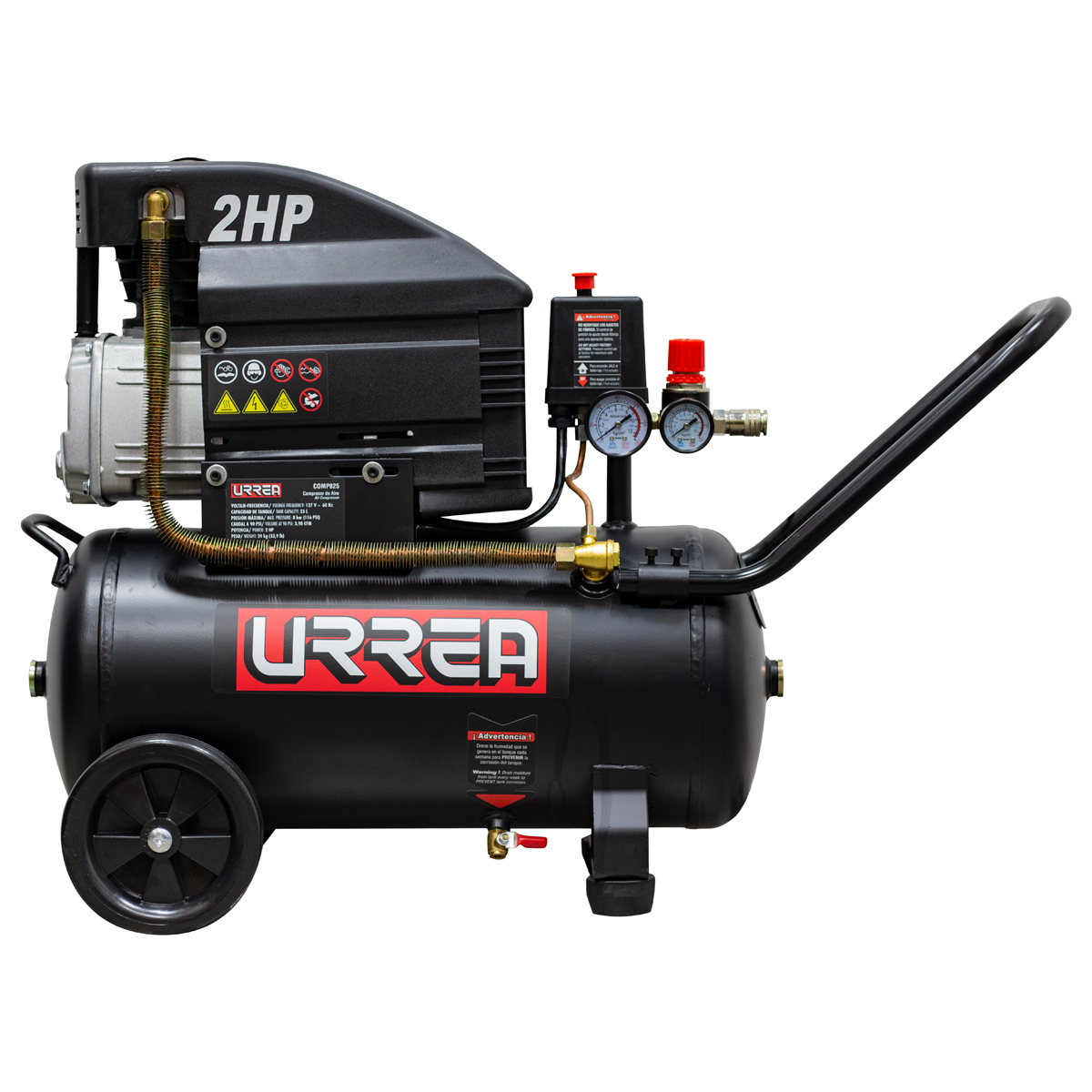 Compresor de aire eléctrico lubricado 25 Lt 2 HP 127 V Urrea