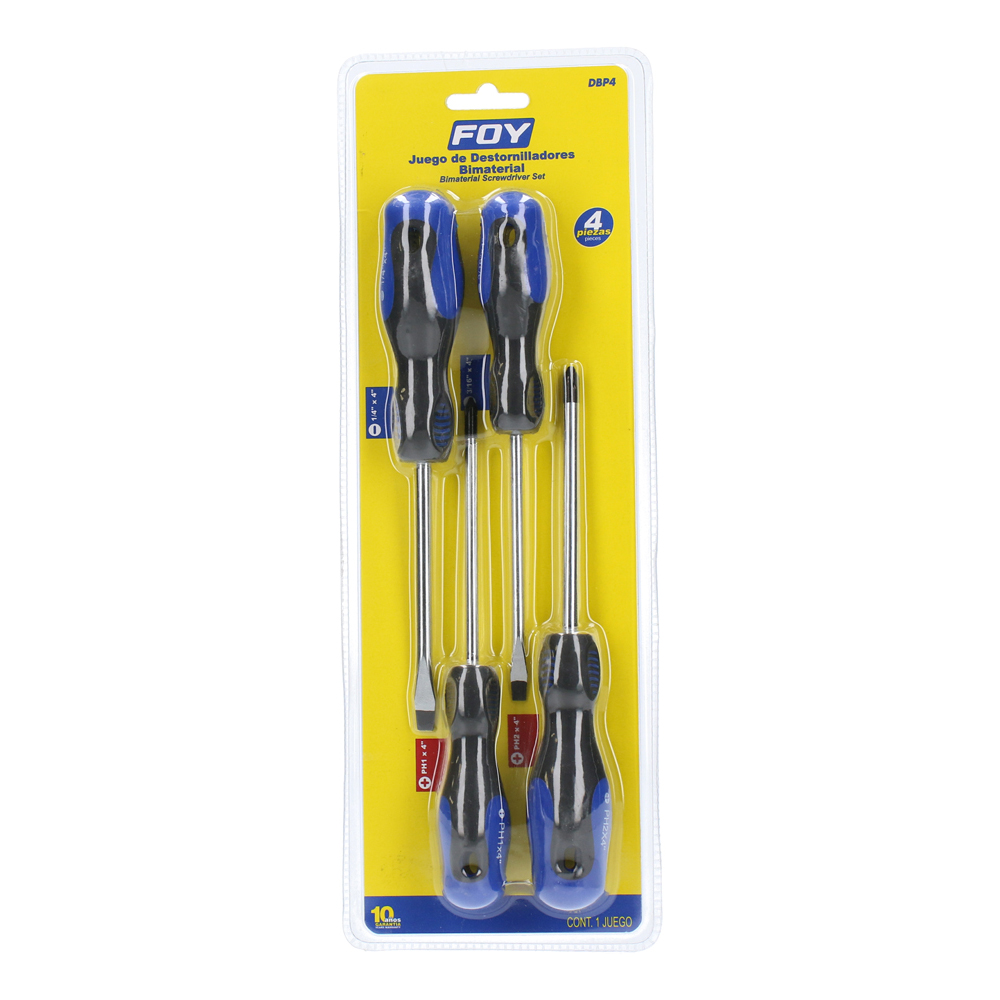 Juego de 4 destornilladores con mango bimaterial, combinados Foy