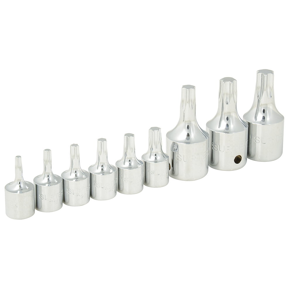Juego de 9 dados con punta Torx cuadro de 1/4" y 3/8" Surtek