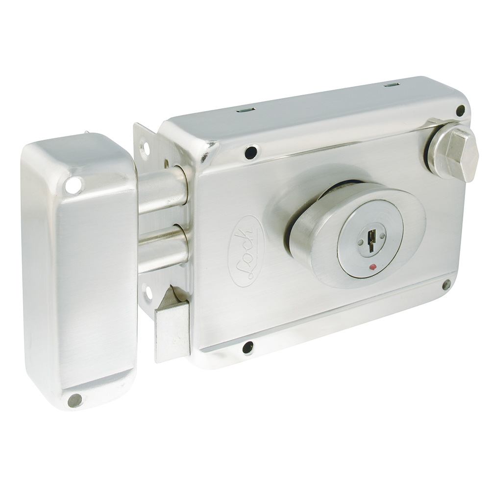 Cerradura sobreponerfunción 2 bulones, acero inoxidable, llave de puntos, en caja Lock