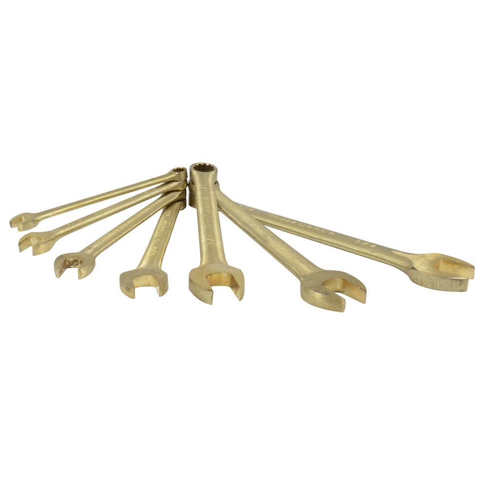 Juego de 7 llaves combinadas de bronce-aluminio antichispa en pulgadas, 12 puntas Urrea